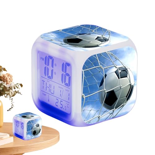 Suphyee LED Colorful Multifunctional Football Alarm Clock | Football Sport Design Creative Desk Table Clock,Kids Alarm Clock Soccer with LED Display to Display Time,Week,Month,Temperature