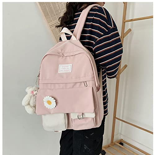 SUYGGCK Mochilas Escolares Bolsas Escolares De Niñas para Adolescentes Mochila para Estudiantes Mujeres Suaves Patchwork Bookbag Book Flores Paneles De Escuelas Casuales Black-Black