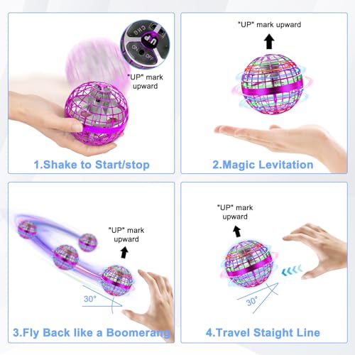 Sweetone Bola Voladora Juguete, Flying Orb Hover Ball Spinner, Mini Drone Led Flying Boomerang, Bola Voladora para Niños y Adulto, Juguetes Regalo para 6 7 8 9 10+ niños (Rosa)