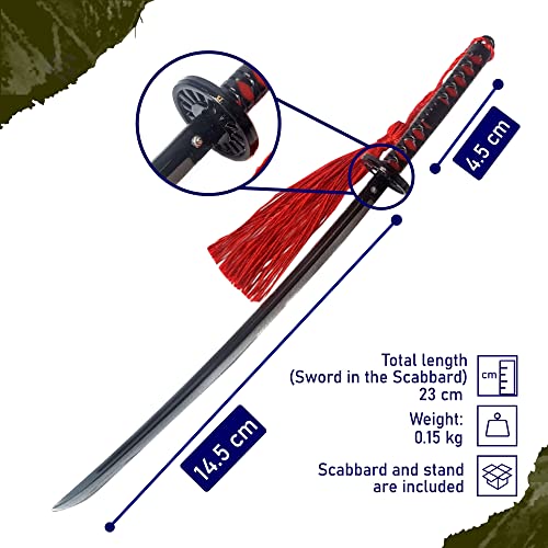 Swords and more Demon Slayer - Tanjiro Kamodas Samurai Katana Abrecartas Espada con funda y soporte Espada Miniatura de Kimetsu No Yaiba Llavero Anime Regalo para fans y coleccionistas