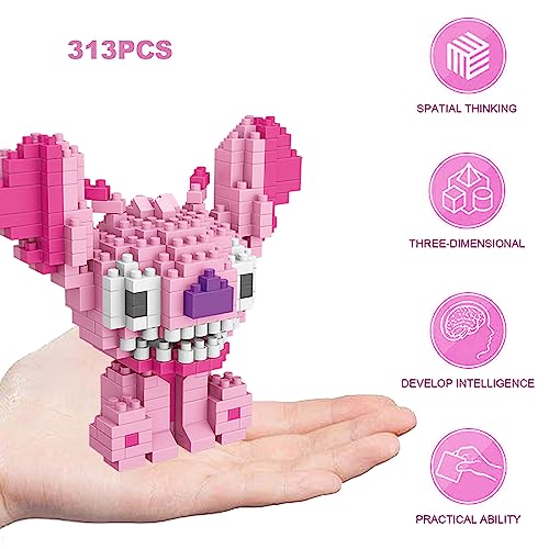 Sykerout Stitch Cartoon Mini Bricks Set, Lilo y Lilo Bricks, Partículas de plástico Micro Bricks Puzzle, Juguetes de construcción para Adolescentes y Adultos, Premio, Regalo de cumpleaños (Rosa)