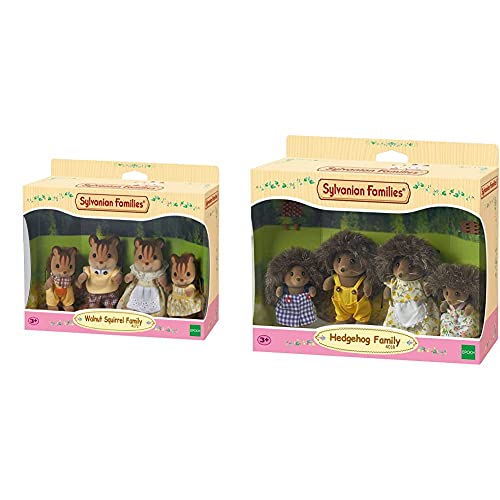 SYLVANIAN FAMILIES Walnut Squirrel Family Mini Muñecas y Accesorios, (4172) + Hedgehog Family, 20.1 x 15.0 x 5.6 (Epoch para Imaginar 4018)