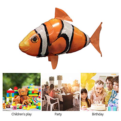 Syrisora Pez Inflado Flying Shark, Flying Shark Toy, Control Remoto Flying Shark Inflado RC Globo Inflable Juguete Shark Clownfish Kids Gift(pez Payaso Naranja)