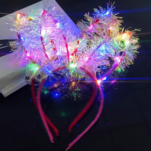 szutfidy Diadema brillante Interesante 3 velocidades intermitentes 14 luces que brillan en la oscuridad luminosas orejas de conejo banda para el pelo para festival luminoso