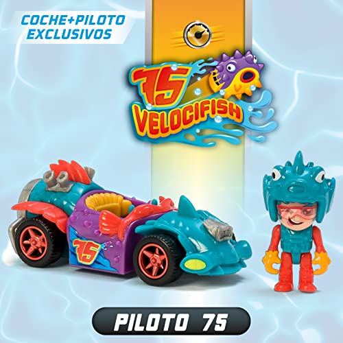 T-Racers Mega Wheels T-Shark – Vehículo-Lanzador con 1 piloto y 1 vehículo exclusivos. Compatible con Otros Coches