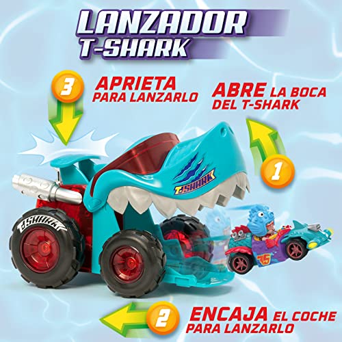 T-Racers Mega Wheels T-Shark – Vehículo-Lanzador con 1 piloto y 1 vehículo exclusivos. Compatible con Otros Coches