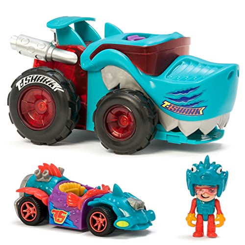 T-Racers Mega Wheels T-Shark – Vehículo-Lanzador con 1 piloto y 1 vehículo exclusivos. Compatible con Otros Coches