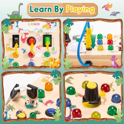 Tablero Montessori Sensorial Busy Board Paneles Sensoriales LED Madera Pequeños Motricidad Botones Juguetes Montessori Activity Habilidades BáSicas Educativos Sensoriales Juegos Viaje 1 2 3 4 5 Años