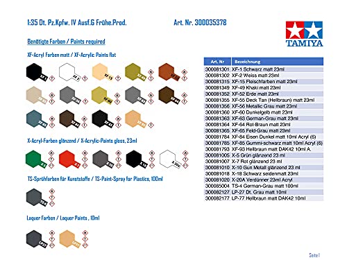 Tamiya 35378-000 35378 1:35 DT. Pz.Kpfw. IV AUSF.G Temprana.Prod. -Réplica Fiel Original, Modelo, Kit de construcción de plástico, Manualidades, aficiones, Kit de Modelo, Montaje, sin Pintar