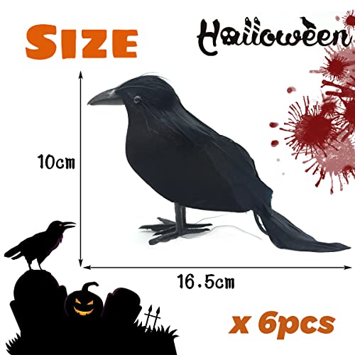 Taozoey 6 Piezas de Halloween Cuervo Prop, Cuervo Prop, Cuervo de Aspecto Realista, Cuervos de Plumas Negras, Cuervo Prop Negro Decoración para Fiesta Spooky Decoración para el Hogar