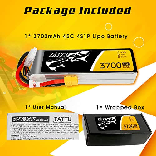 Tattu Batería LiPo 3700mAh 14,8V 45C 4S para Multicopteros FPV Racing Helicópteros Barcos y modelos RC diversos , color/modelo surtido