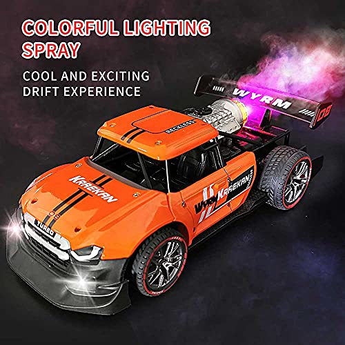 TCRAZY Coche RC 1/16 con Luces de Colores y Spray, camión RC con Carga de Deriva de Alta Velocidad 4WD, vehículo RC con Control Remoto eléctrico de aleación 2.4G, Regalo de cumpleaños de Navidad pa