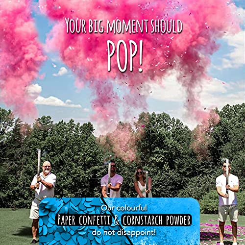 Team Planet Gender Reveal Solo Confeti Cannon – Juego De 2 Cañones De Aire De Tejido De Confeti 100% Biodegradables Para Bebé Niña Niño Fiesta De Revelación De Género – 1 Rosa Y 1 Azul