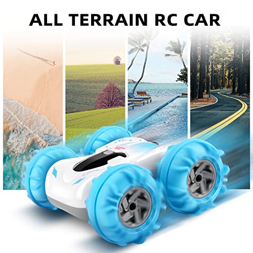 Tecnock Coches de control remoto anfibios, coche de acrobacias RC impermeable de 2.4 GHz con 2 baterías recargables para 40 minutos de juego, 4WD Off Road Pool Toys Barco de control remoto, regalos