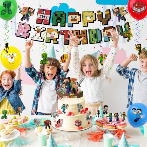 Temática De Juego Decoración De Cumpleaños, decoración de fiesta de cumpleaños,decoración de cumpleaños infantil,decoración de cumpleaños de miner gamer para Tema, Fiesta, Cumpleaños (2)