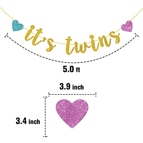 Tenhaisi Golden It's Twins Banner, Welcome Baby Boy Girl Banner para baby shower – Brillante Género Reveal Decoración colgante de fiesta – Gemelos decoración para fiesta de primer cumpleaños