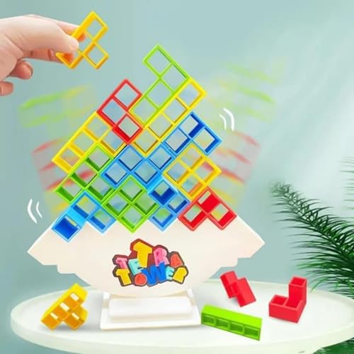 Tetra Tower Tetris Balance Blocks, Stack Attack Team Game Adultos Juego de Mesa Apilamiento Equilibrio Construcción Creativo Educativos Juguetes de Montessori Regalo para Niños 5+ Años（48 piezas）