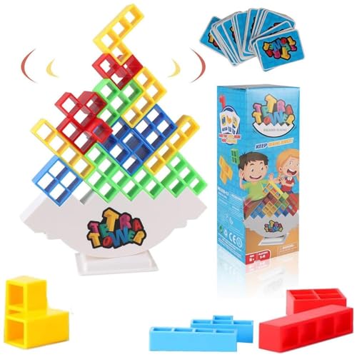 Tetra Tower Tetris Balance Blocks, Stack Attack Team Game Adultos Juego de Mesa Apilamiento Equilibrio Construcción Creativo Educativos Juguetes de Montessori Regalo para Niños 5+ Años（48 piezas）