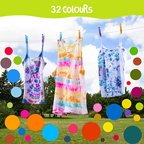 THE TWIDDLERS - 204 Piezas Tie-Dye Kit - 32 Bolsas de Tinte de Colores mas 120 Bandas de Goma, 14 Guantes de Plástico, 2 Embudos, 1 Funda de Mesa Gruesa y 1 Folleto de Instrucciones