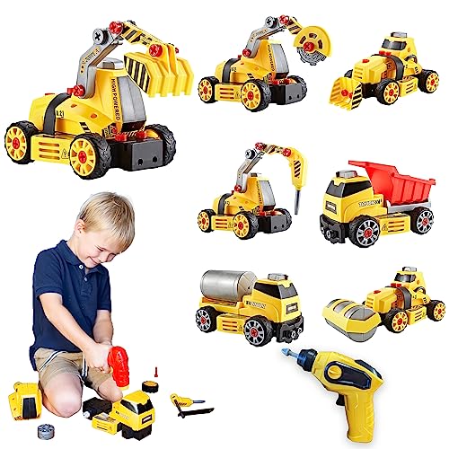 ThinkGizmos TG903 - Set de Juegos de construcción para Montar 7 en 1 para niños y niñas, vehículos de astillero con luz y Sonido, 7 Modelos de Juguete para niños y niñas