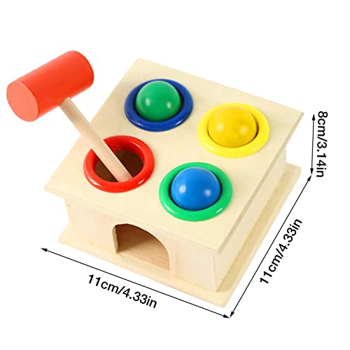 thoran 2 Pcs martilleo para niños | reconocimiento Color educación temprana,Martillo Juguete para niños y Juego Madera 4 Bolas Aprender Colores, Contar Bolas