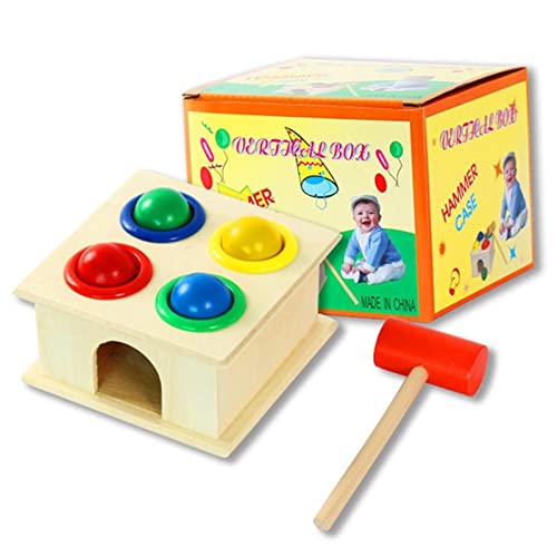 thoran 2 Pcs martilleo para niños | reconocimiento Color educación temprana,Martillo Juguete para niños y Juego Madera 4 Bolas Aprender Colores, Contar Bolas