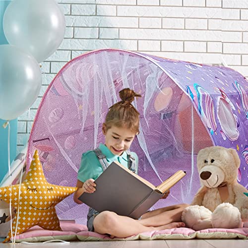 Tienda de campaña para niños, cama de ensueño sólida para niños, espaciosa y mágica casa de juegos con doble cortina de red y bolsa de transporte para decoración de dormitorio, juegos de interior, Pow