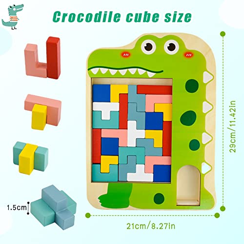 Tizund Juguetes Tetris de Madera para Niños，Rompecabezas de Bloques de Madera，Bloques rusos 3D, Montessori Juguete Educativo, Bloques de patrón de Regalo para niños y niñas de 2+ años