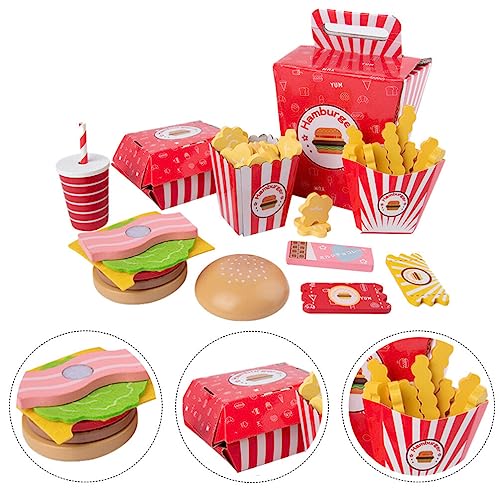 Toddmomy 1 Juego Hamburguesa Papas Fritas Combo Simulación Comida De Cocina De Madera Jugar a La Comida para La Cocina Kit De Juguetes De Comida De Madera Niño Comida Falsa Papel Artificial