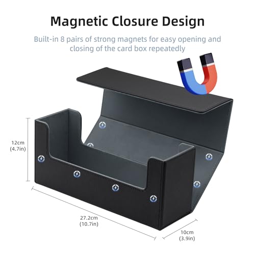 Tolesum Caja de Almacenamiento para MTG, Caja de Almacenamiento de Tarjetas coleccionables con Capacidad para 800+ Nuevo Cartas sin Funda, Caja de baraja magnética para TCG Magic/Cards - Negro