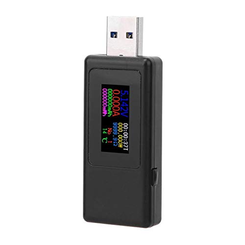 Tomantery Probador de Cargador USB de tamaño pequeño Medidas precisas Blanco/Negro Voltaje de Corriente Medidor de Tiempo de batería de 4 dígitos con Triple protección(Black)