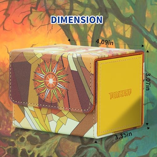 tombert 150+ - Caja de mazo premium para MTG PTCG, gran capacidad con 2 divisores, se adapta a más de 100 cartas con funda TCG juegos de cartas coleccionables (horizontal, P-amarillo)