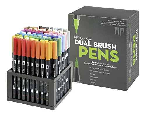 Tombow Dual Brush - Soporte de mesa con 96 rotuladores doble punta pincel