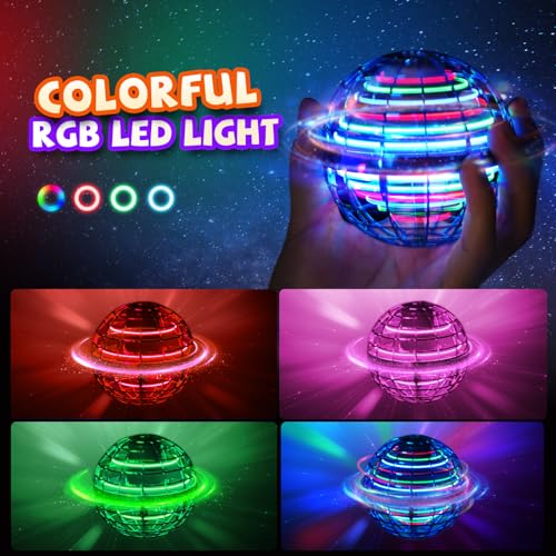 Tomzon Bolas Voladoras Juguetes, Bola Mágica, Spinner Hoverball Boomerang Flying Orb Ball, Mini Drone para Niños, LED Luz, 15 Minutos Vuelo, Voltear 3D USB Mini Dron, Regalo para Niños y Niñas Roja