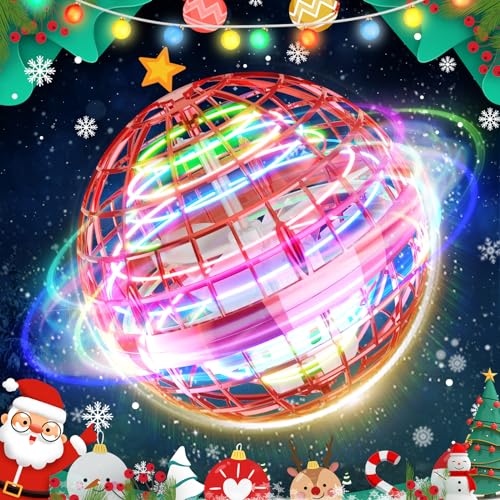 Tomzon Bolas Voladoras Juguetes, Bola Mágica, Spinner Hoverball Boomerang Flying Orb Ball, Mini Drone para Niños, LED Luz, 15 Minutos Vuelo, Voltear 3D USB Mini Dron, Regalo para Niños y Niñas Roja