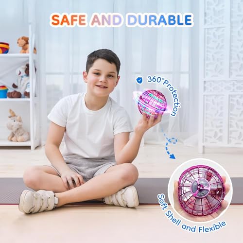 Tomzon Bolas Voladoras Juguetes, Spinner Hoverball Boomerang Flying Orb Ball, Bola Mágica, Mini Drone para Niños, LED Luz, 15 Minutos Vuelo, Voltear 3D USB Mini Dron, Regalo para Niños y Niñas Púrpura