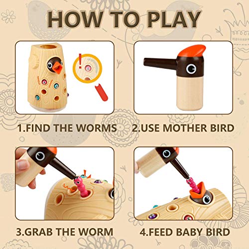 Top BRIGHT - Juego magnético para niño y niña de 2 años, juguete Montessori de 1 año con motricidad fina para regalo de cumpleaños infantil de 3 años, juego de pic para alimentar con insectos