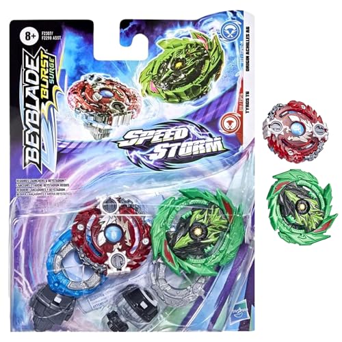 Toptoys2u Bargain Bundles Bey-Blade Burst Surge Speed Storm Bundle - Beystadium rojo y 3 paquetes dobles Speed Storm Bey-Blades