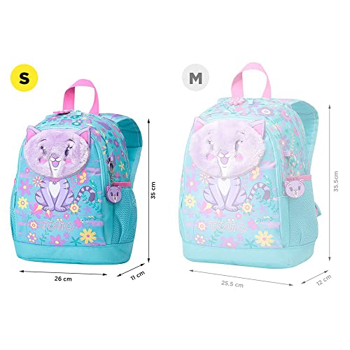 TOTTO Mochila escolar pequeña de gatita y flores - Tropyglam TAMAÑO PEQUEÑO