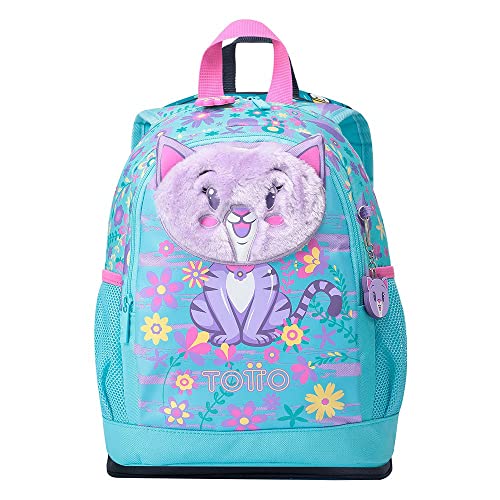 TOTTO Mochila escolar pequeña de gatita y flores - Tropyglam TAMAÑO PEQUEÑO