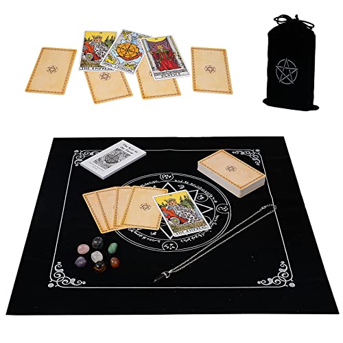 Touchfutrue Juego de cartas de tarot con libro guía, cartas de tarot y libro para principiantes, juego de 78 cartas clásicas de tarot con tela de tarot, bolsillo para tarjetas, gemas, cadena de