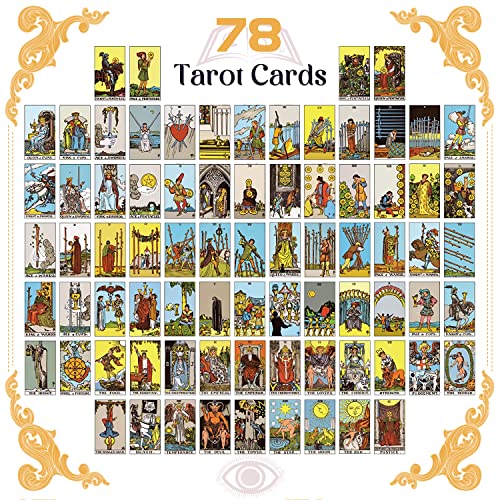 Touchfutrue Juego de cartas de tarot con libro guía, cartas de tarot y libro para principiantes, juego de 78 cartas clásicas de tarot con tela de tarot, bolsillo para tarjetas, gemas, cadena de