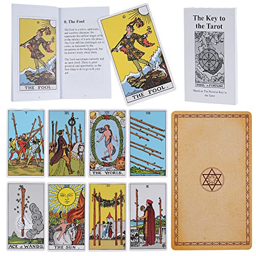 Touchfutrue Juego de cartas de tarot con libro guía, cartas de tarot y libro para principiantes, juego de 78 cartas clásicas de tarot con tela de tarot, bolsillo para tarjetas, gemas, cadena de