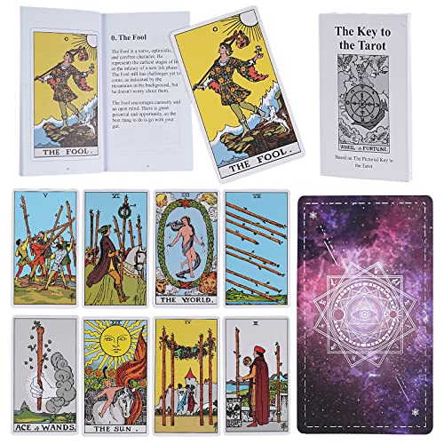 Touchfutrue Juego de cartas de tarot con libro guía, cartas de tarot y libro para principiantes, juego de 78 cartas clásicas de tarot con tela de tarot, bolsillo para tarjetas, gemas, cadena de