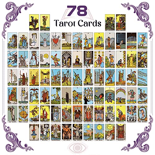 Touchfutrue Juego de cartas de tarot con libro guía, cartas de tarot y libro para principiantes, juego de 78 cartas clásicas de tarot con tela de tarot, bolsillo para tarjetas, gemas, cadena de