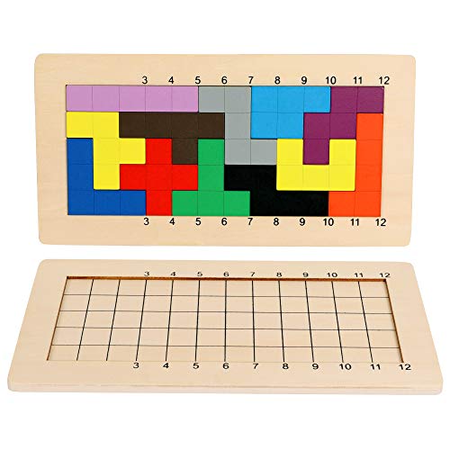 TOWO Rompecabezas de Madera Pentominoes Tangram Juegos de Mente para niños Adultos - Juego de Mesa Familiar de Juguetes de Madera Durante 6 años - Smart Math Games Brainteaser Puzzle IQ