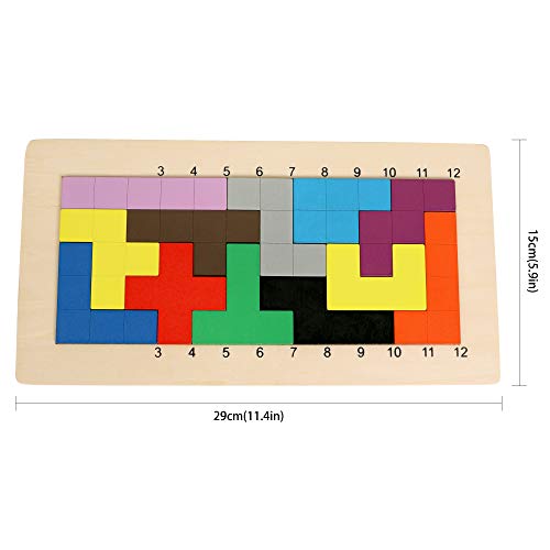 TOWO Rompecabezas de Madera Pentominoes Tangram Juegos de Mente para niños Adultos - Juego de Mesa Familiar de Juguetes de Madera Durante 6 años - Smart Math Games Brainteaser Puzzle IQ