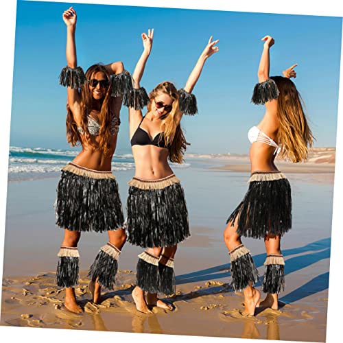 TOYANDONA 1 Juego De Hula Hawaiano Traje Hawaiano Guantes De Mujer Ropa De Bailarina Falda De Falda De Hula Faldas Negras Para Mujer Faldas De Baile Luau Kit De Aderezo