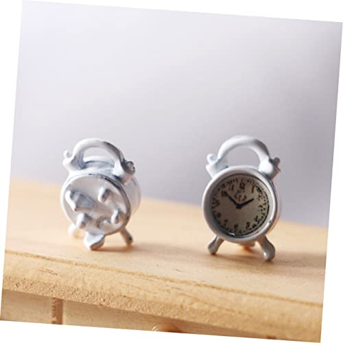 TOYANDONA 2 Piezas Mini Despertador Pequeño Adorno Escena Muebles De Juguete Reloj Despertador Antiguo Decoración Niños Relojes Mini Reloj Ob11 Productos Domésticos Blanco Miniatura Aleación