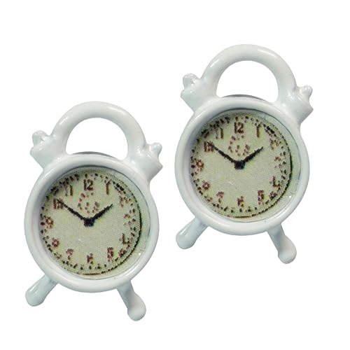 TOYANDONA 2 Piezas Mini Despertador Pequeño Adorno Escena Muebles De Juguete Reloj Despertador Antiguo Decoración Niños Relojes Mini Reloj Ob11 Productos Domésticos Blanco Miniatura Aleación